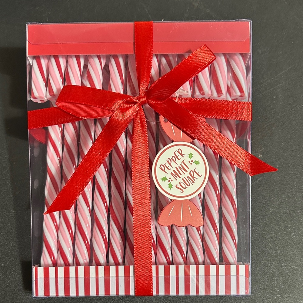 Peppermint Square plastic candy cane set of 12 decor